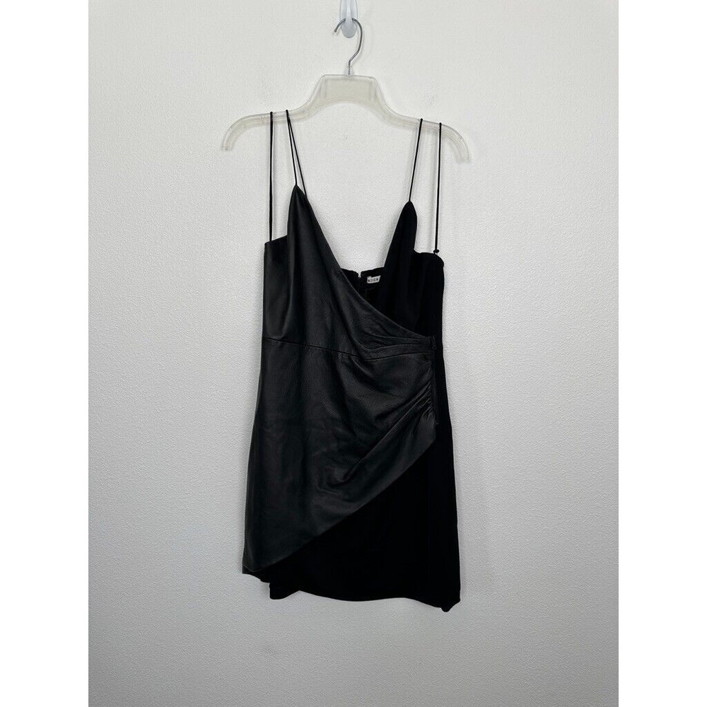 Alice + Olivia Women's Ashanti Black Leather Faux Wrap Mini Dress Size 10 - Picture 5 of 12